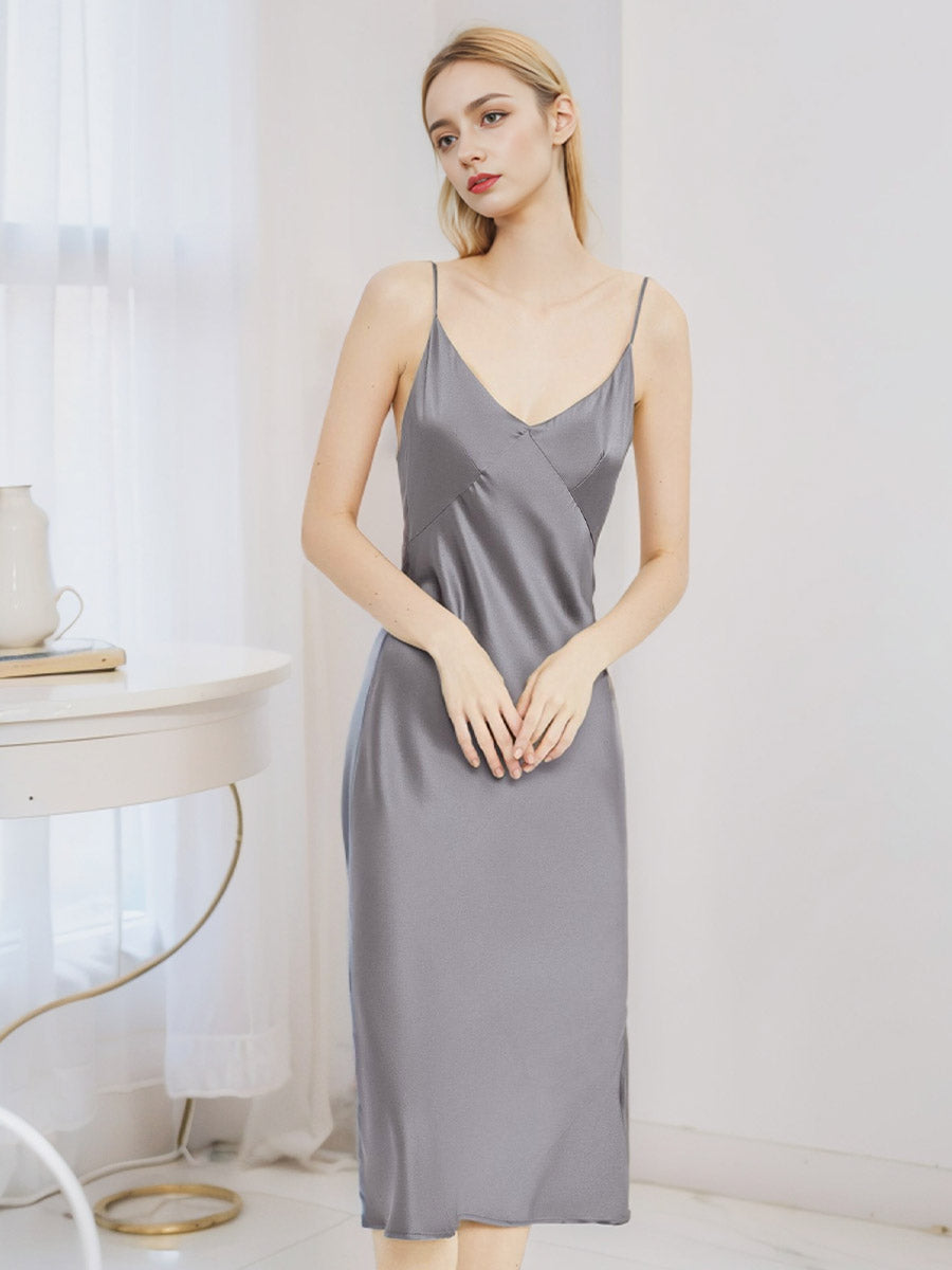 100% Pure Silk V-Neck Wrap Midi Slip Dress