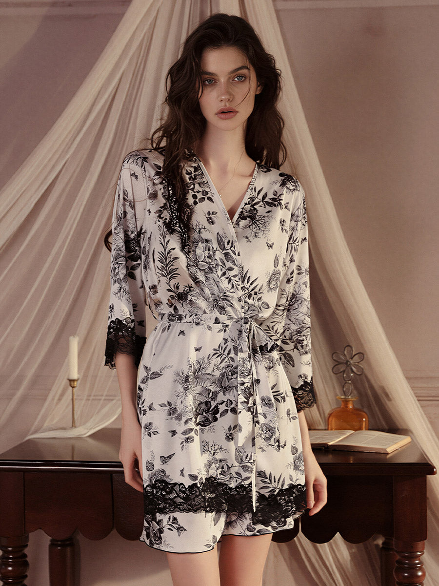 Floral Print Chemise & Robe Set