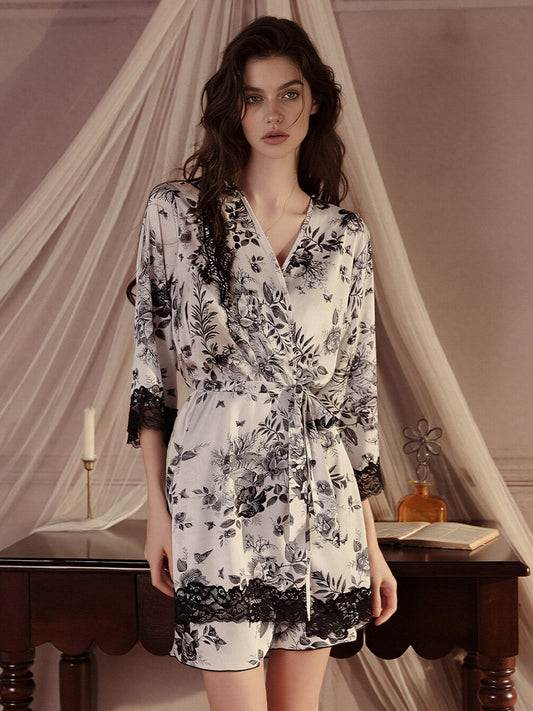 Floral Print Chemise & Robe Set