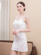 100% Mulberry Silk Lettuce Hem Adjustable Strap Nightgown