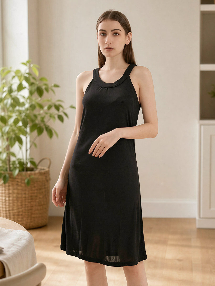 Silk Blend Halter Neck Sleeveless Midi Nightgown