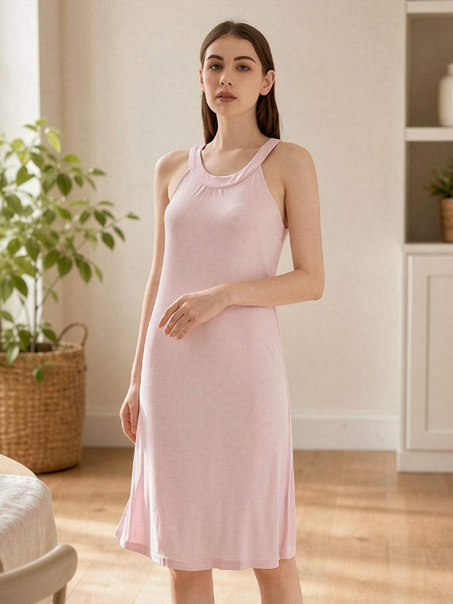 Silk Blend Halter Neck Sleeveless Midi Nightgown
