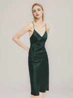 100% Pure Silk V-Neck Wrap Midi Slip Dress