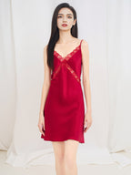 100% Pure Silk Crisscross Lace V-Neck Slip Nightgown