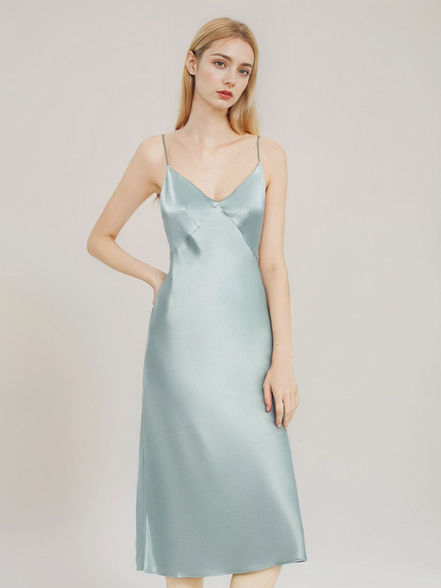 100% Pure Silk V-Neck Wrap Midi Slip Dress