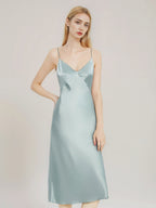 100% Pure Silk V-Neck Wrap Midi Slip Dress