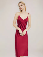 100% Pure Silk V-Neck Wrap Midi Slip Dress