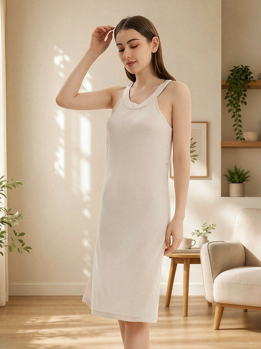 Silk Blend Halter Neck Sleeveless Midi Nightgown