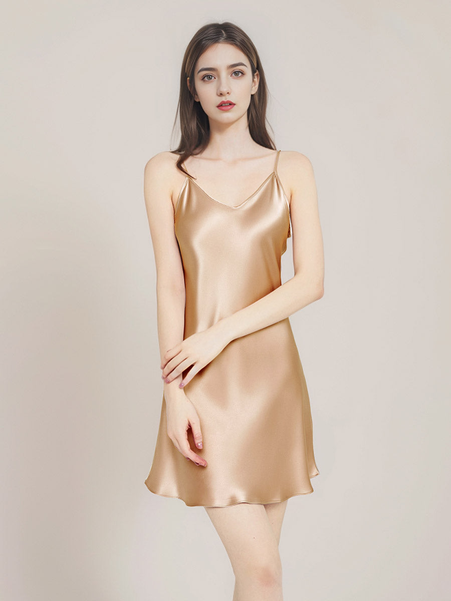 Luxury 100% Mulberry Silk Satin V-Neck Cami Night Dress