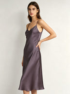 100% Pure Silk V-Neck Midi Slip Nightgown