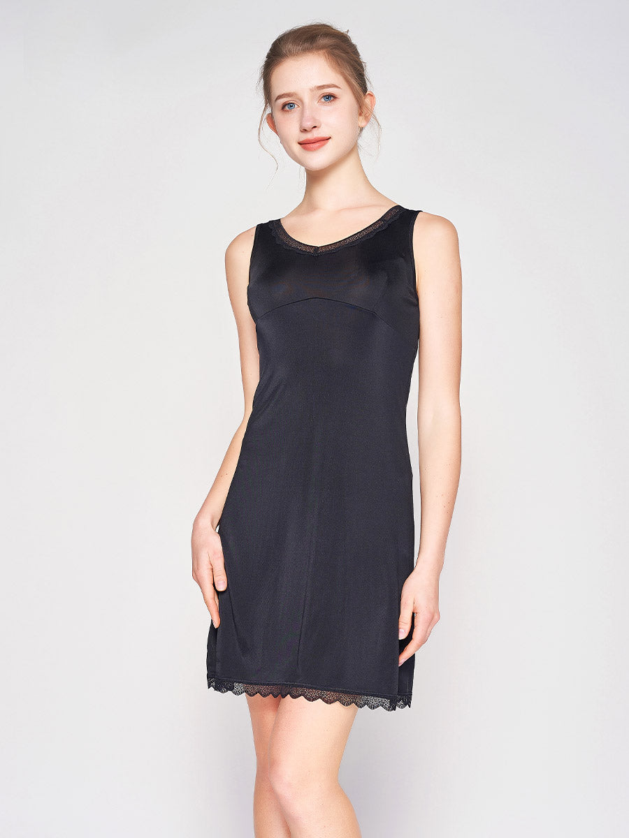 Silk Blend Lace Trim Sleeveless Nightgown Slip Dress