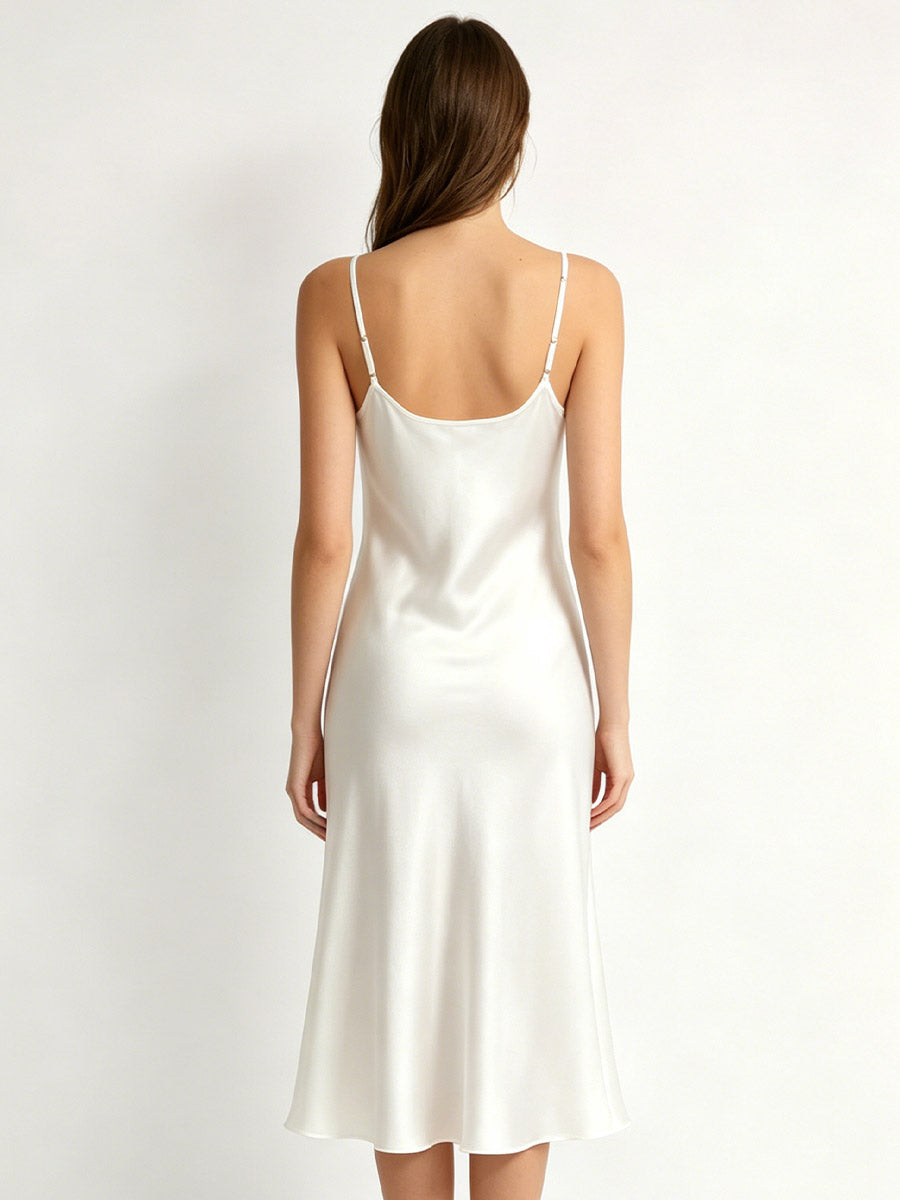 100% Pure Silk V-Neck Midi Slip Nightgown