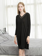 Soft Long Sleeve V-Neck Loungewear Night Dress