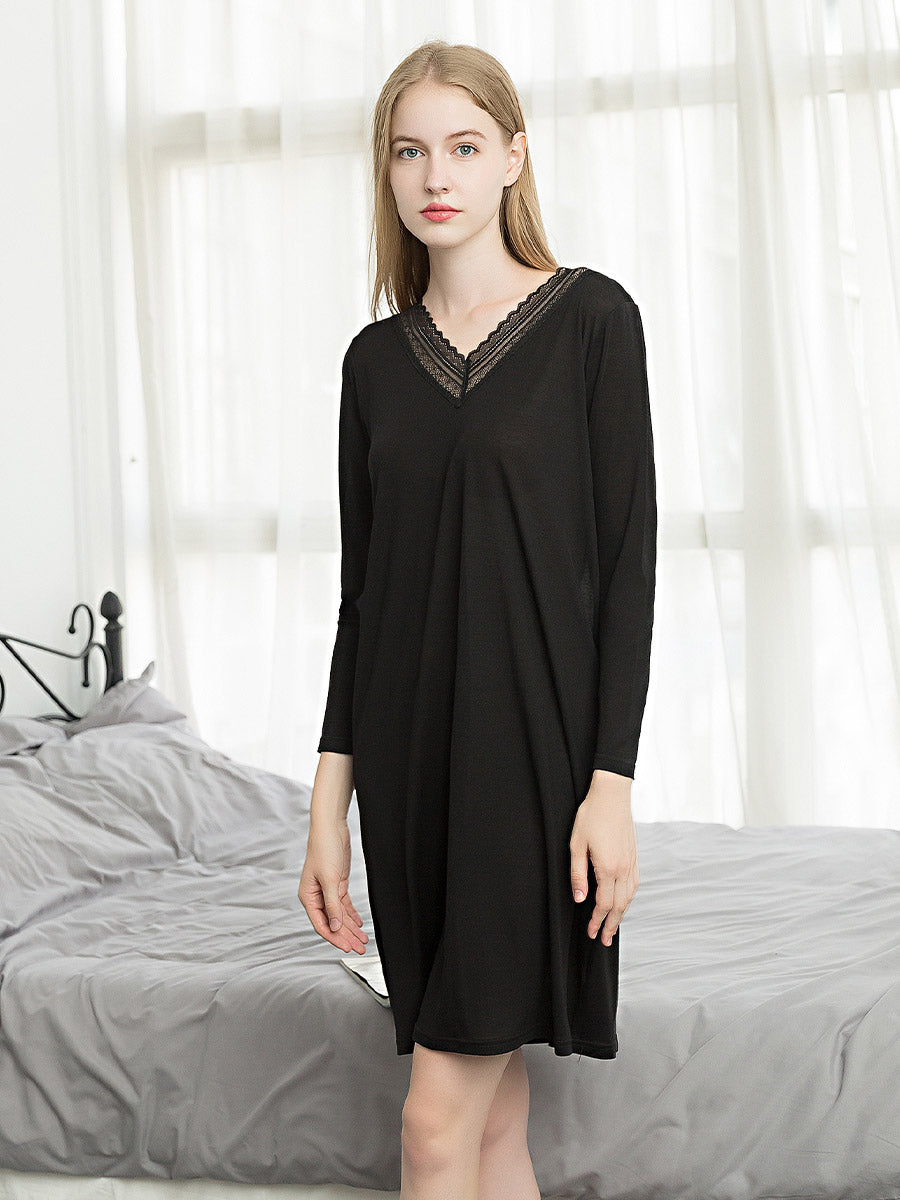 Soft Long Sleeve V-Neck Loungewear Night Dress