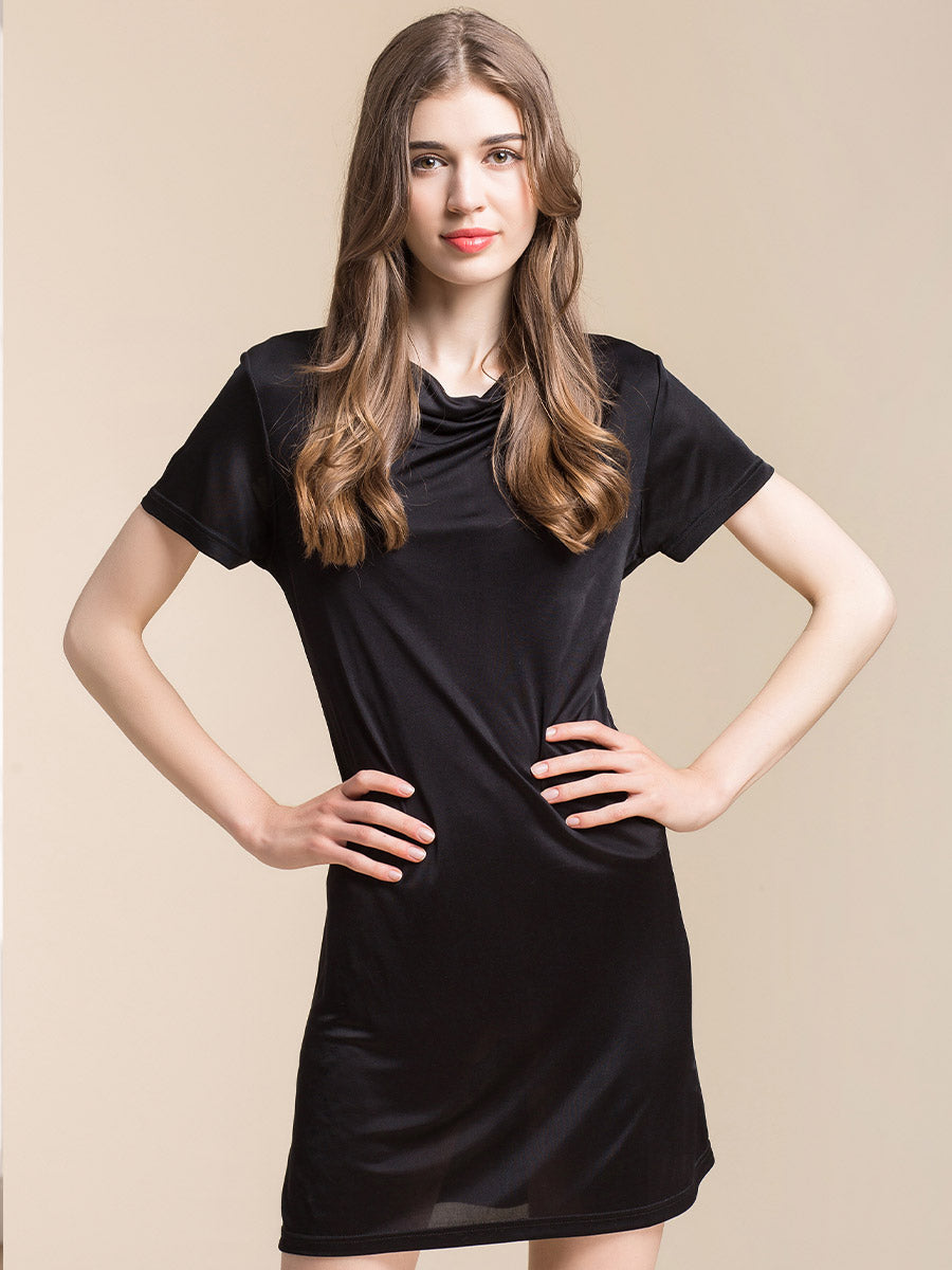 Silk Blend Cowl Neck Short Sleeve Nightgown