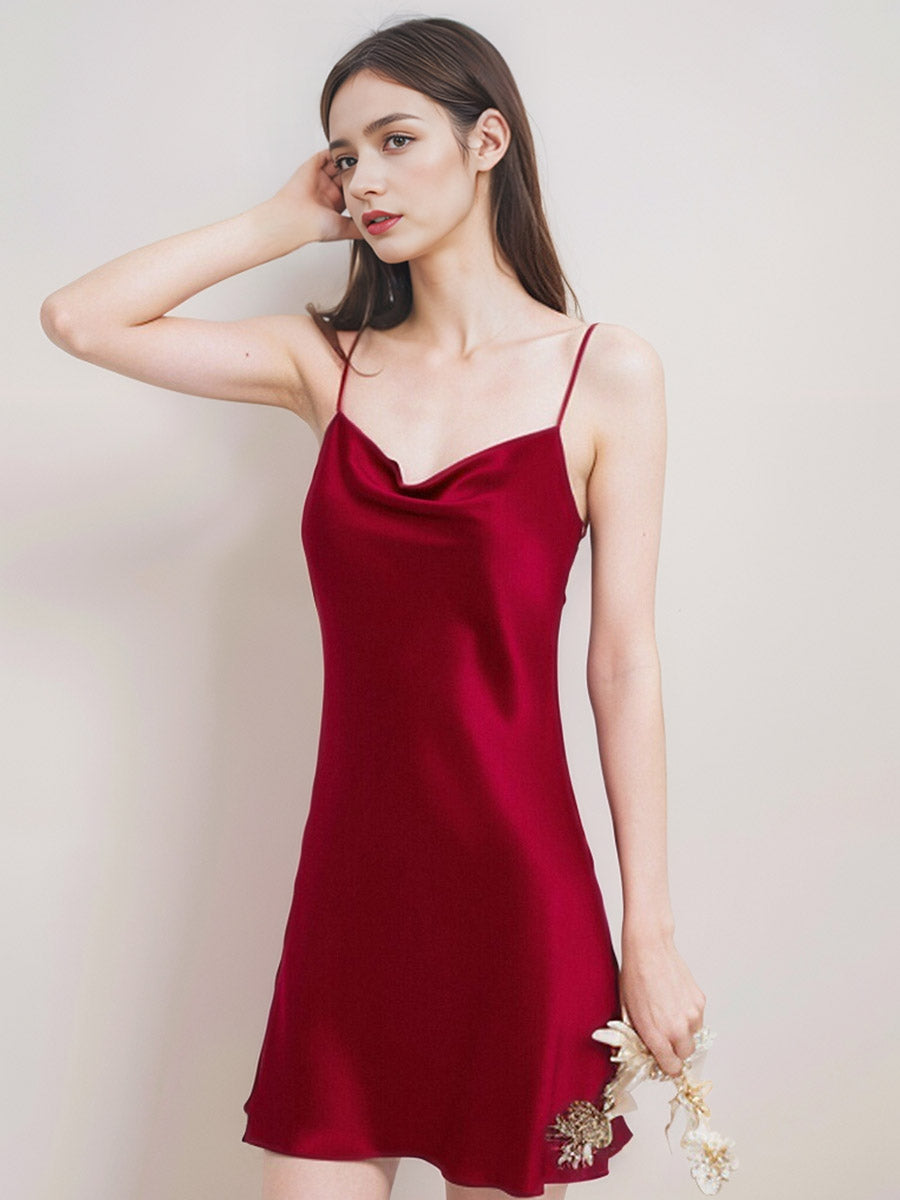 Satin Draped 100% Pure Silk Mini Night Dress