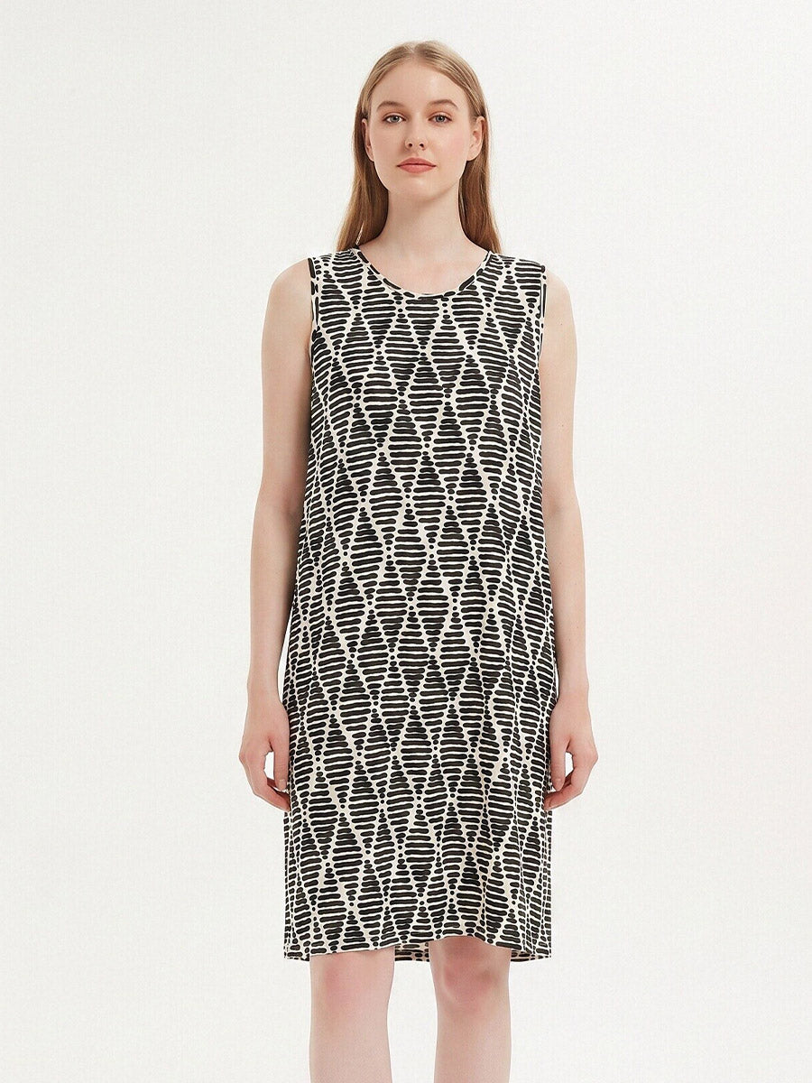 Soft Silk Sleeveless Sleep Dress with Geometric Pattern