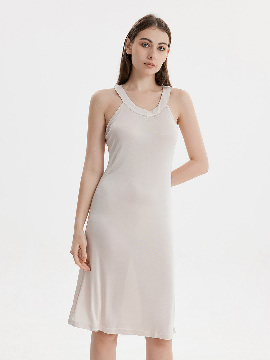 Silk Blend Halter Neck Sleeveless Midi Nightgown