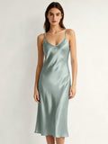 100% Pure Silk V-Neck Midi Slip Nightgown