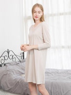 Soft Long Sleeve V-Neck Loungewear Night Dress