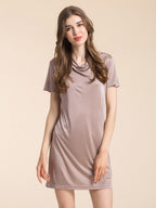 Silk Blend Cowl Neck Short Sleeve Nightgown