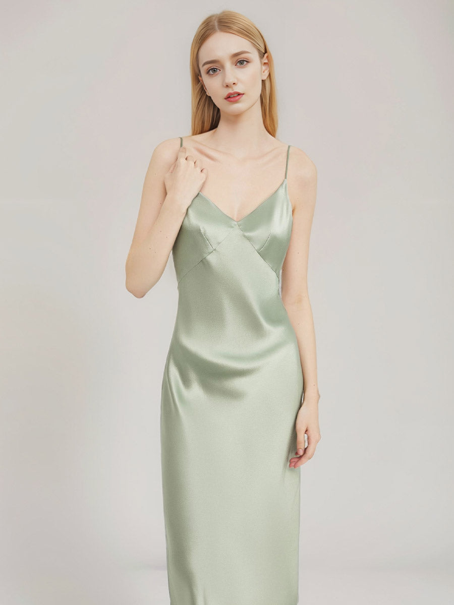 100% Pure Silk V-Neck Wrap Midi Slip Dress