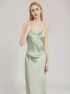 100% Pure Silk V-Neck Wrap Midi Slip Dress