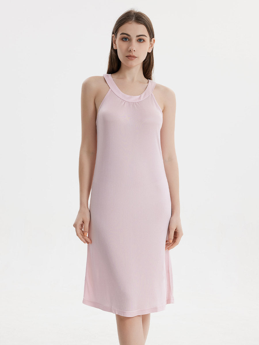 Silk Blend Halter Neck Sleeveless Midi Nightgown