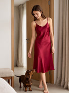 100% Pure Silk V-Neck Midi Slip Nightgown