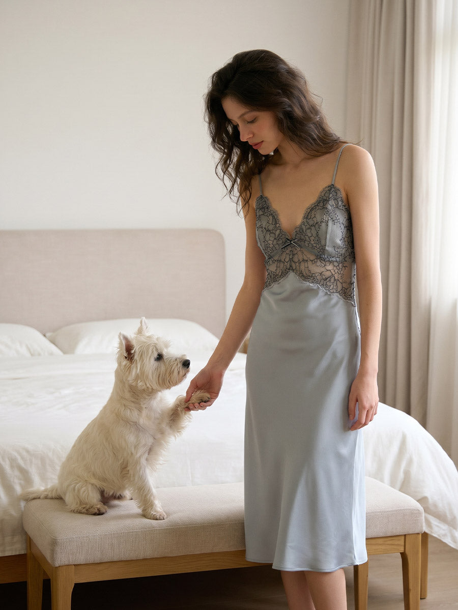 Romantic Lace 100% Pure Silk Mini Night Dress