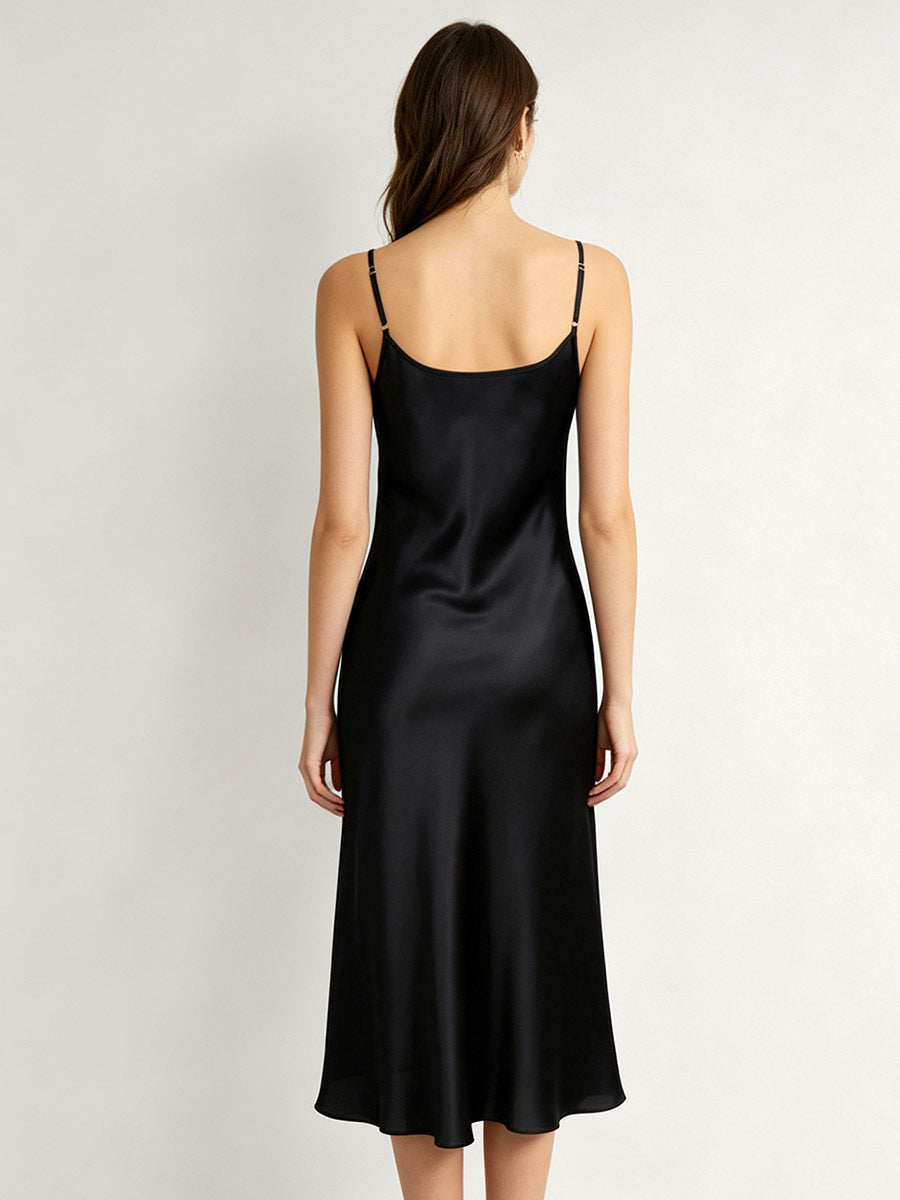 100% Pure Silk V-Neck Midi Slip Nightgown