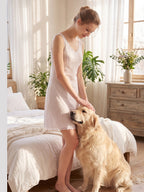 Silk Blend Lace Trim Sleeveless Nightgown Slip Dress
