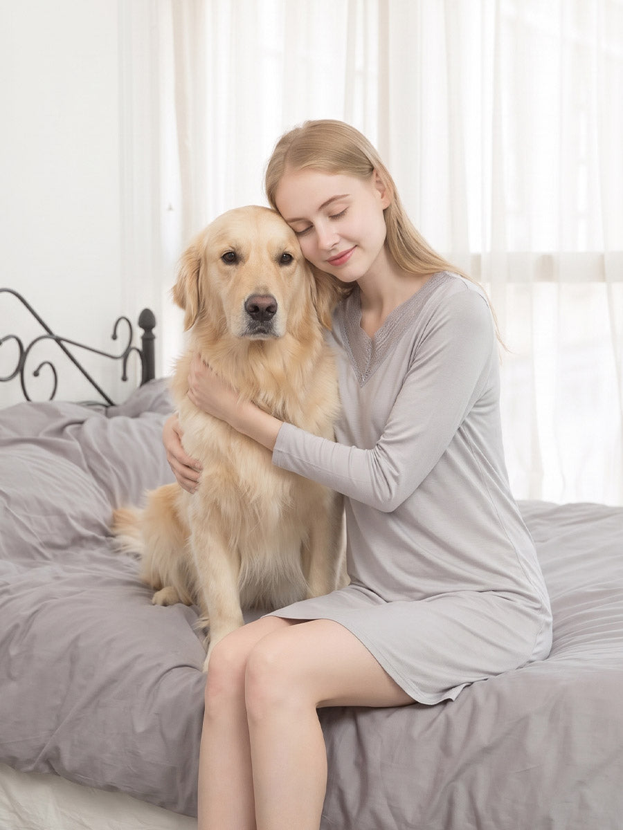 Soft Long Sleeve V-Neck Loungewear Night Dress