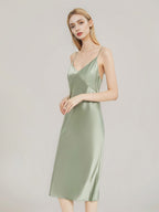 100% Pure Silk V-Neck Wrap Midi Slip Dress