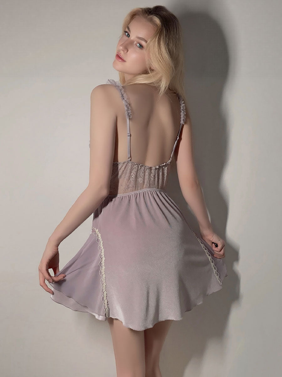 Velvet Chemise & Lace Robe Set
