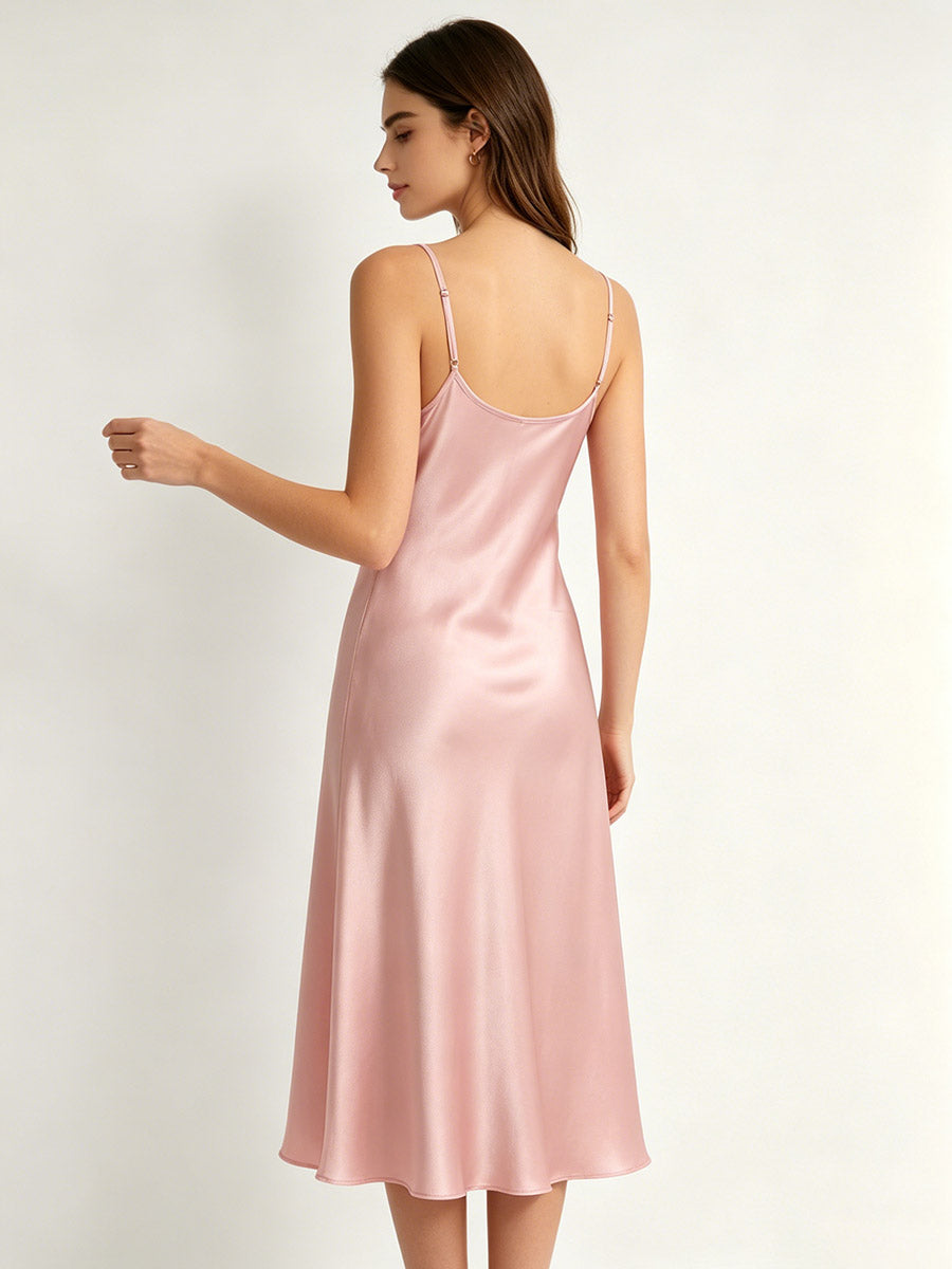 100% Pure Silk V-Neck Midi Slip Nightgown
