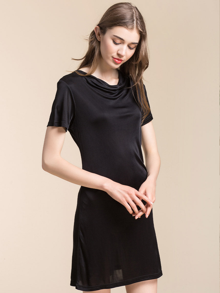 Silk Blend Cowl Neck Short Sleeve Nightgown