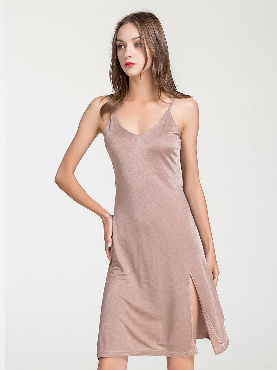 Satin Feel Silk Blend Midi Slip Sleep Dress