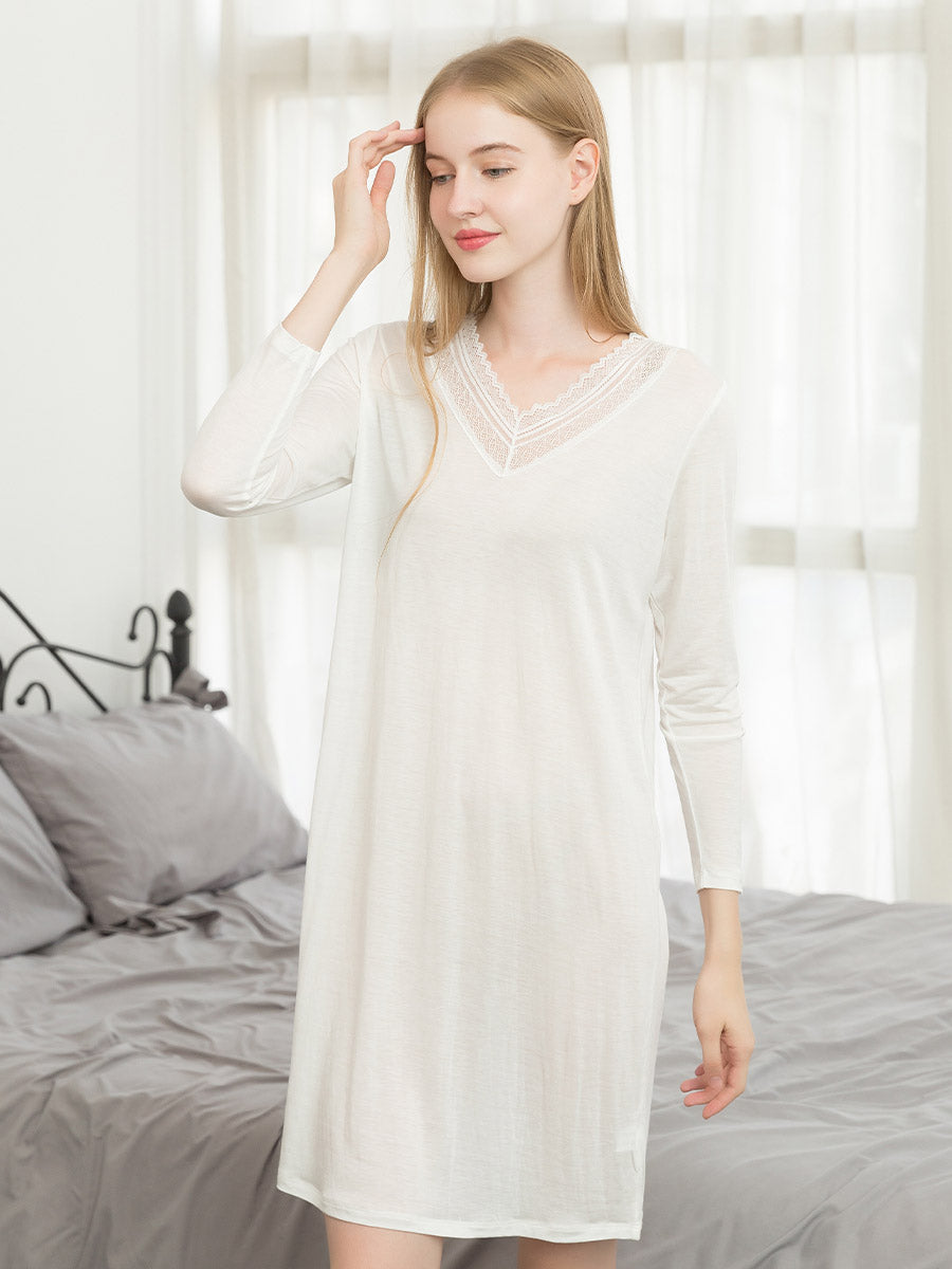 Soft Long Sleeve V-Neck Loungewear Night Dress