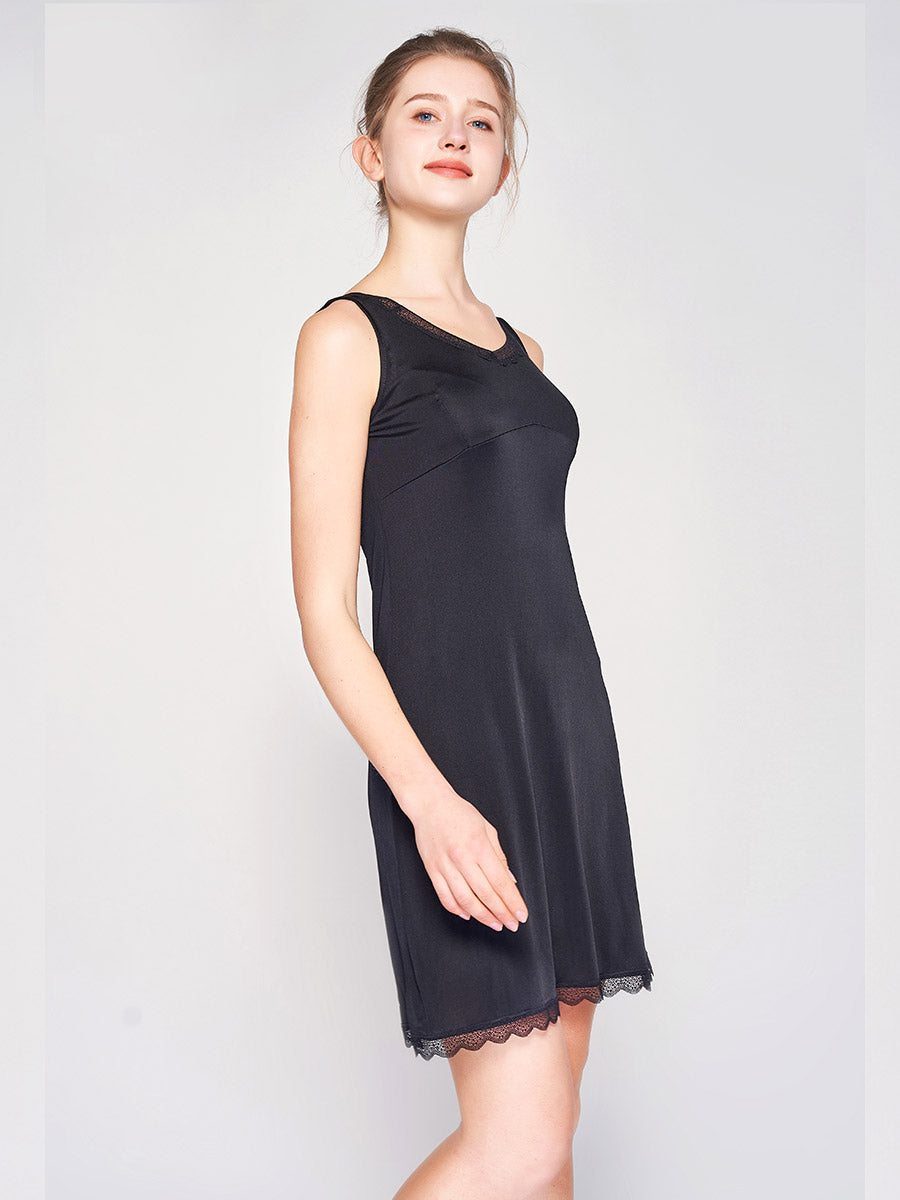 Silk Blend Lace Trim Sleeveless Nightgown Slip Dress
