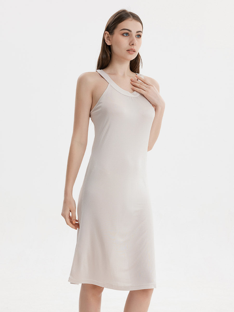 Silk Blend Halter Neck Sleeveless Midi Nightgown