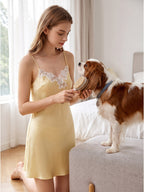 Elegant V-Neck Lace 100% Pure Silk Mini Slip Night Dress
