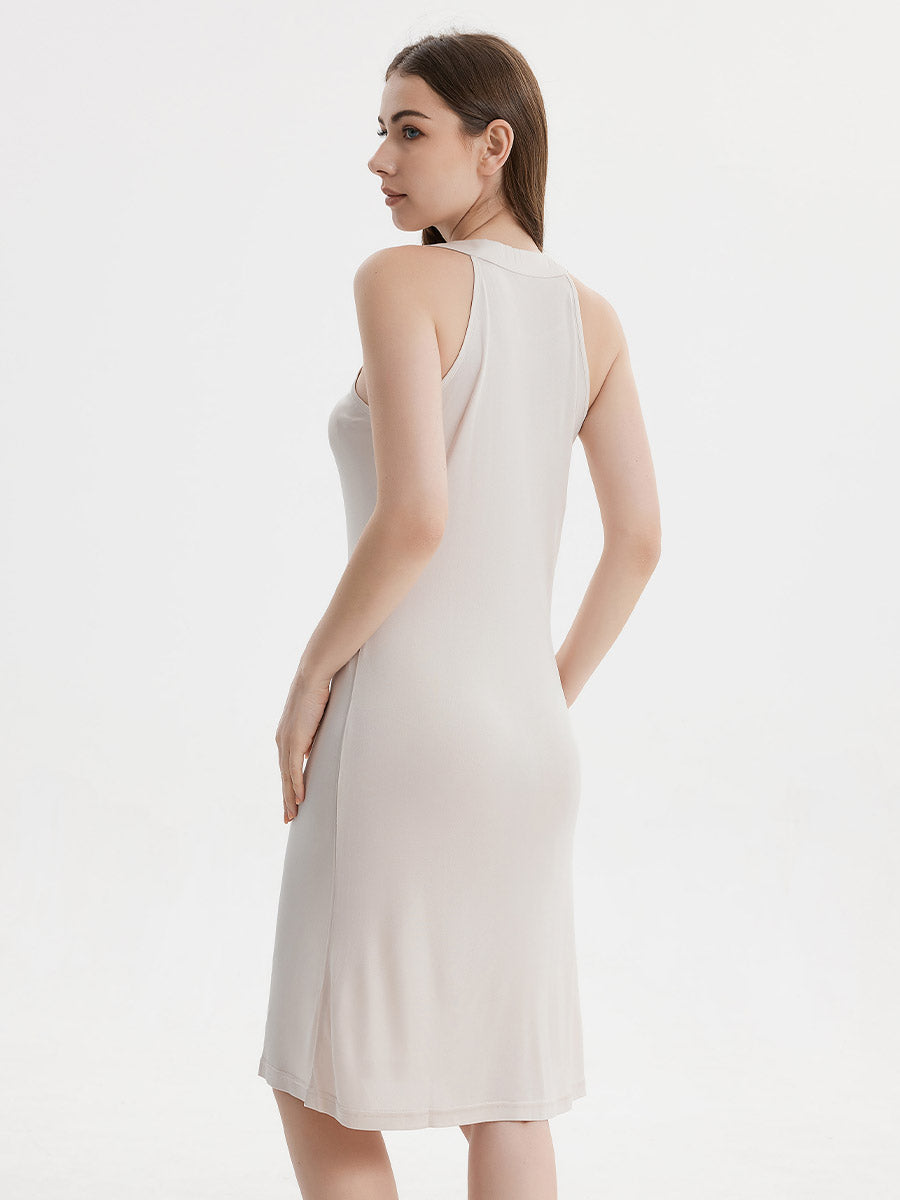 Silk Blend Halter Neck Sleeveless Midi Nightgown