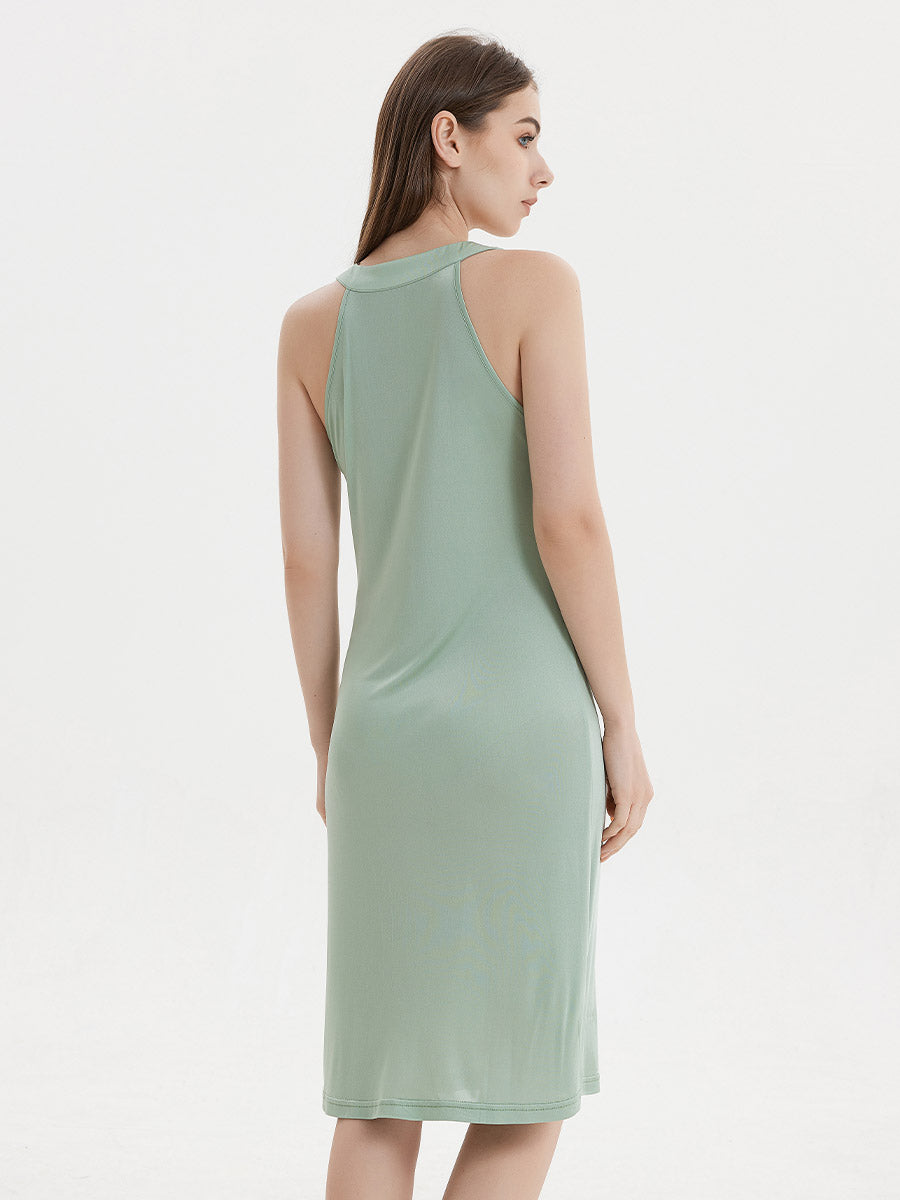 Silk Blend Halter Neck Sleeveless Midi Nightgown