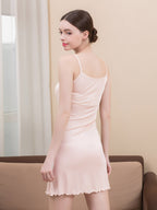 100% Mulberry Silk Lettuce Hem Adjustable Strap Nightgown