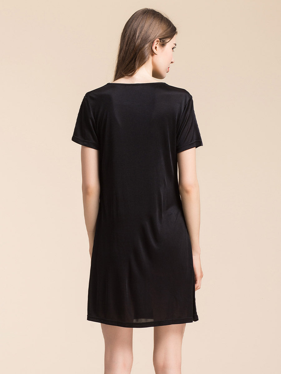 Silk Blend Cowl Neck Short Sleeve Nightgown