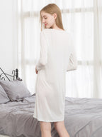 Soft Long Sleeve V-Neck Loungewear Night Dress