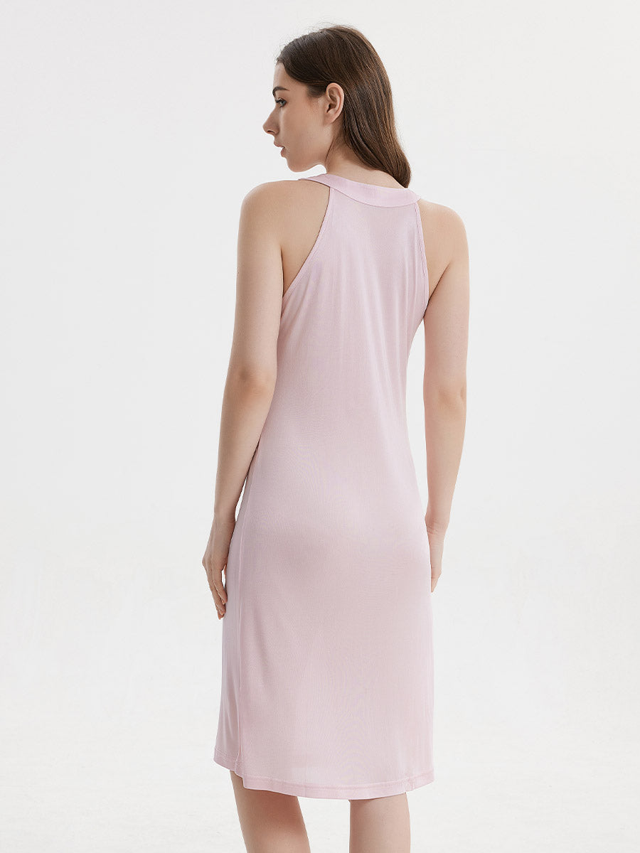Silk Blend Halter Neck Sleeveless Midi Nightgown