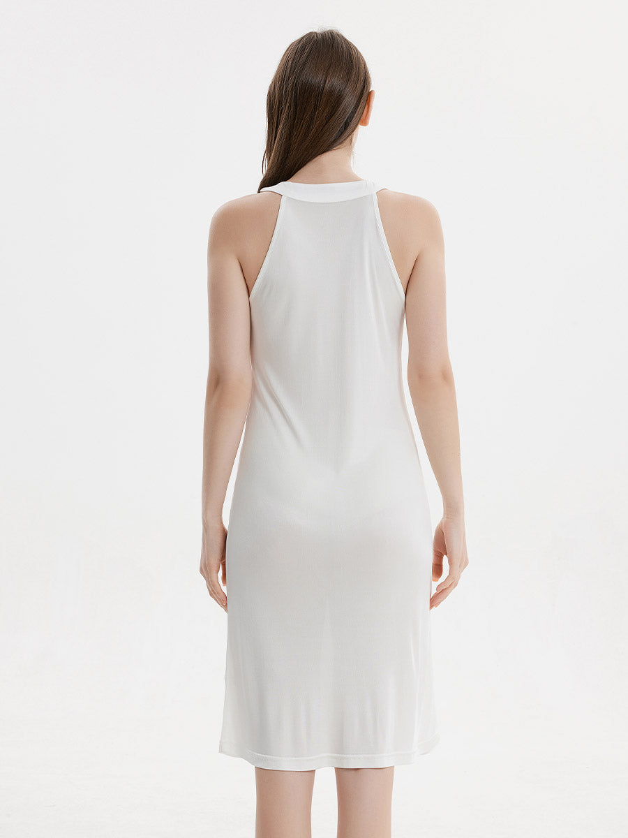 Silk Blend Halter Neck Sleeveless Midi Nightgown