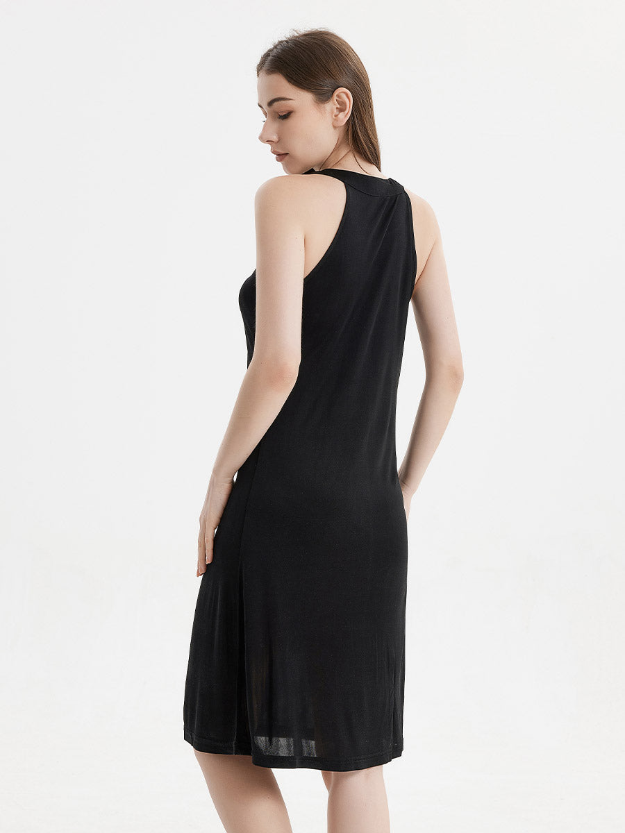 Silk Blend Halter Neck Sleeveless Midi Nightgown